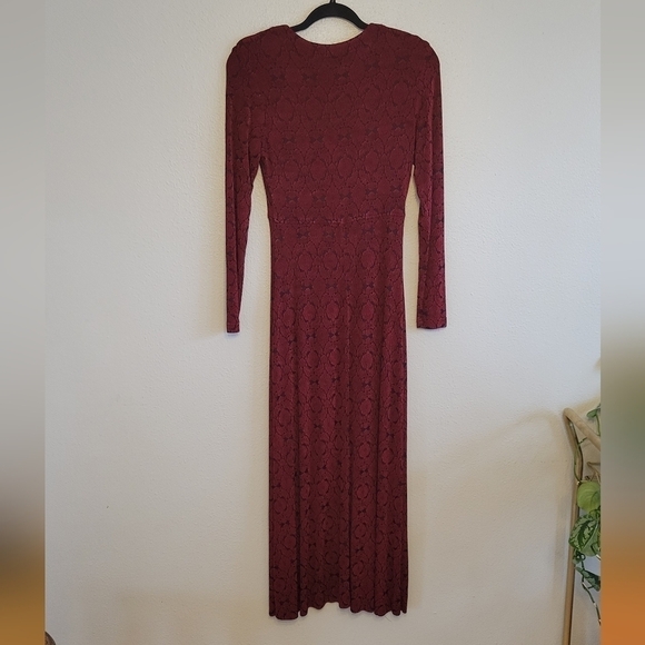 Vintage 90s Whimsigoth Red Black Damask Slinky Bodycon Maxi Dress sz 10 - Picture 4 of 7